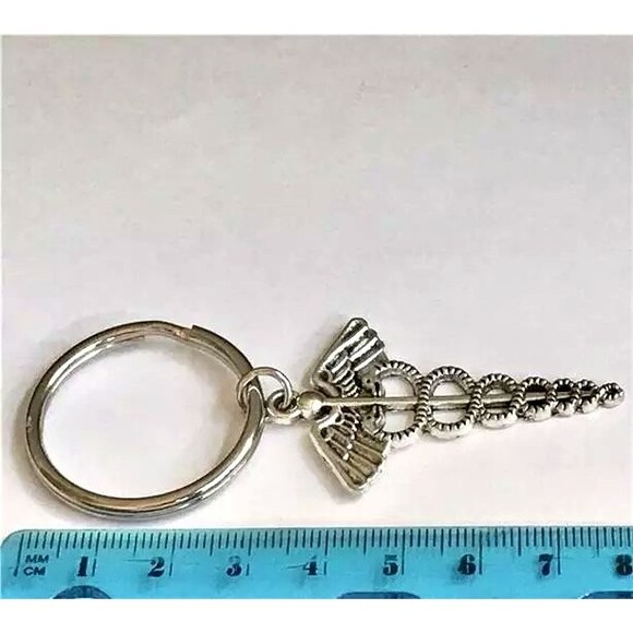 Silver Caduceus Keychain Keyring Medical Nursing Gift MD RN LPN DO ARNP - Picture 6 of 6